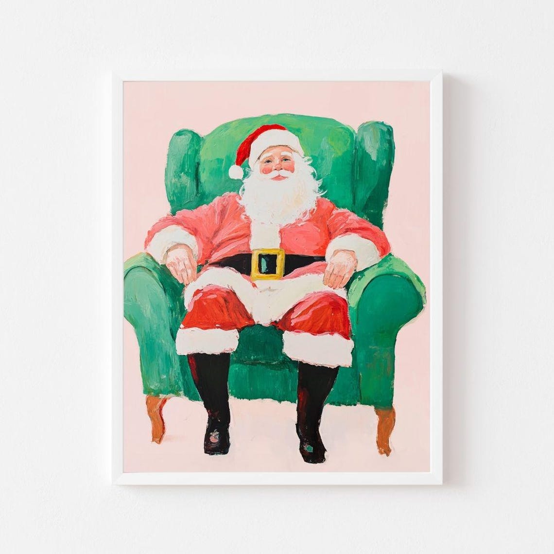 Santa Claus Relaxing in Green Armchair Christmas Portrait Poster