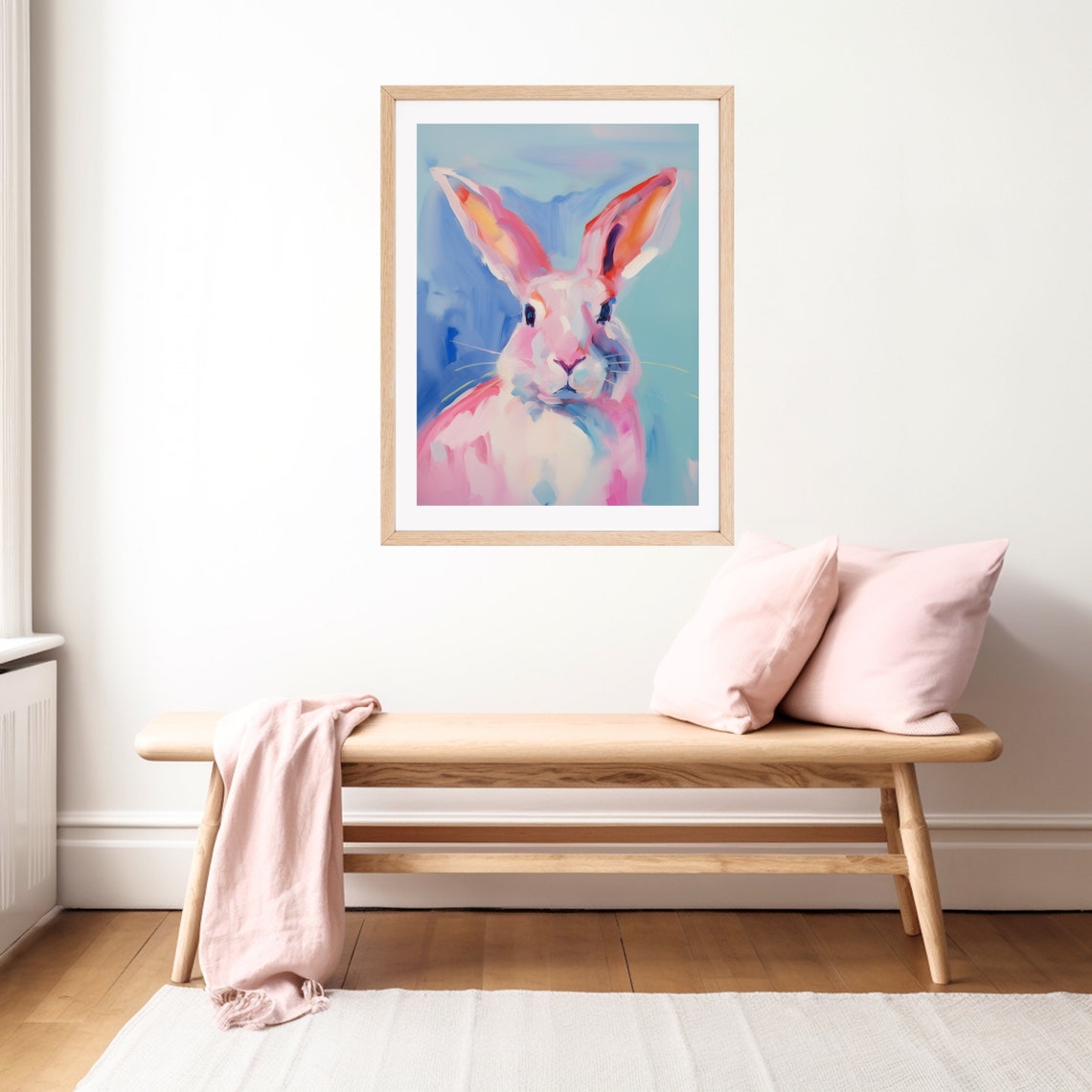 Pink Bunny Rabbit Face Close Up Pastel Painting Nursery Poster - Image 2