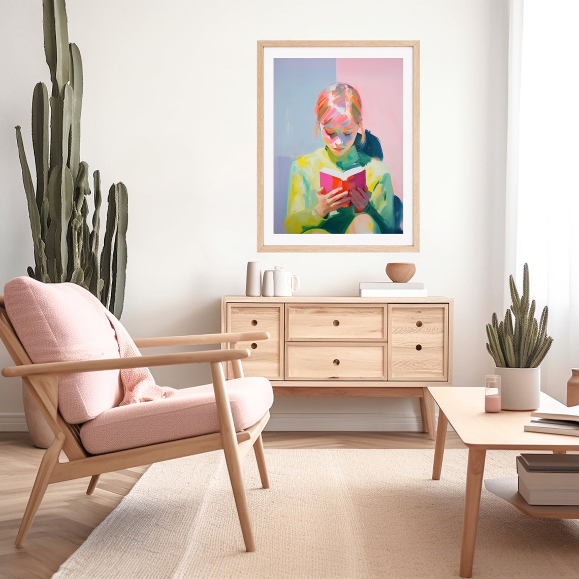 Girl Reading A Red Book Bold Colorful Impressionist Portrait Poster - Image 3