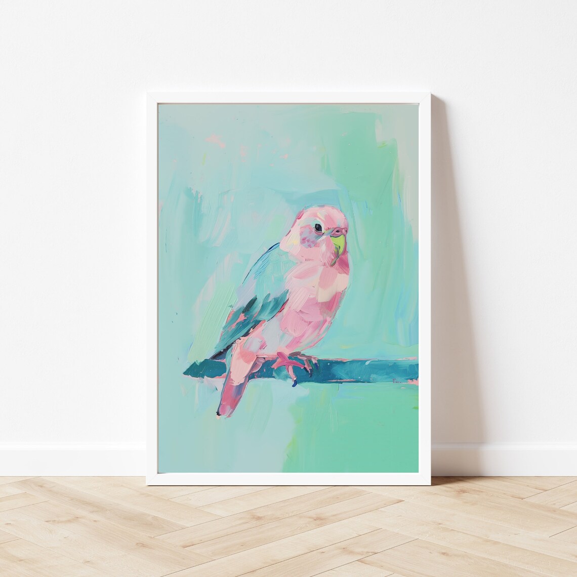 Pink Budgie Bird, Pastel Impressionist Art Print - Image 3