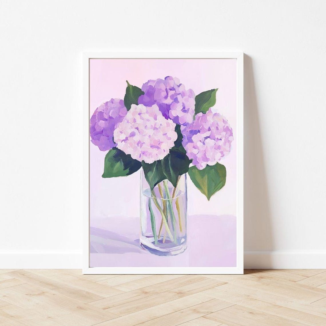 Lavender Hydrangea Flowers In A Clear Glass Vase Floral Poster - Image 3