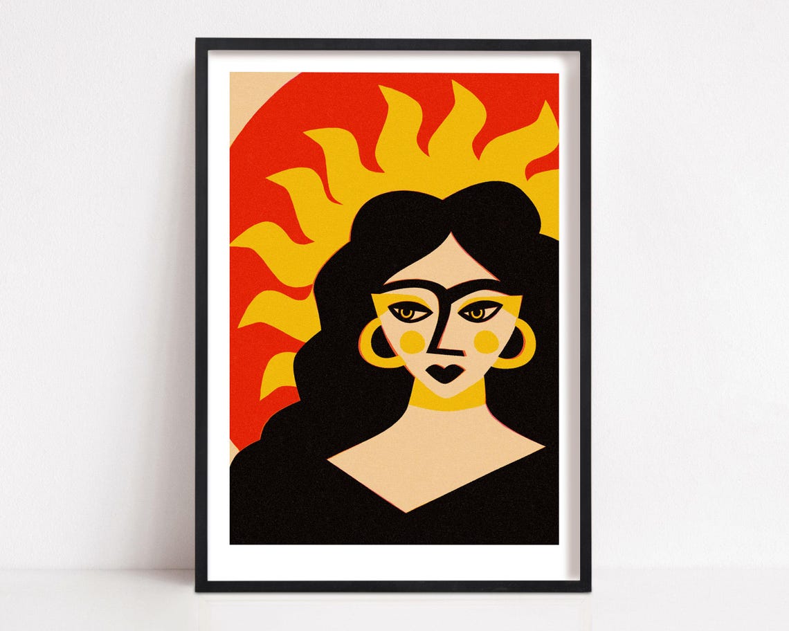 Sun Goddess Portrait Art Print, Strong Women Wall