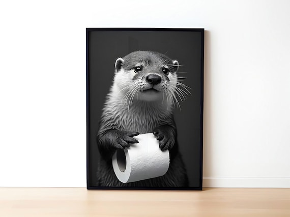 Funny Poster Animal Bathroom Poster Otter Gift Funny Art Bathroom Wall Decor Poster Black And White Bathroom Print