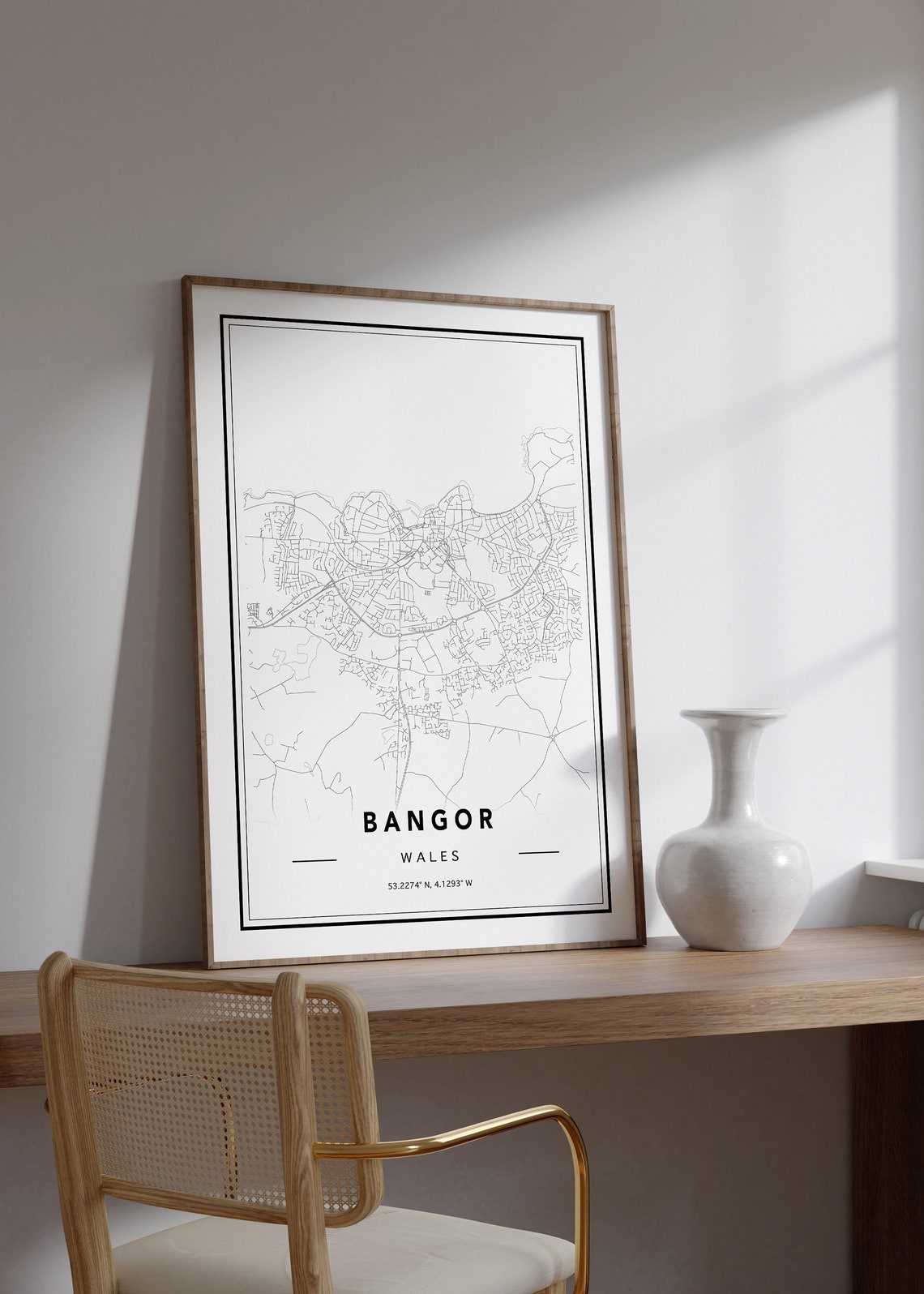 Modern Minimalist Bangor Wales Black and White City Map Poster - Image 2