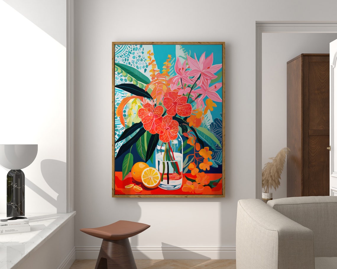 Tropical Flower Still Life Matisse Inspired Colorful Wall Art - Image 2
