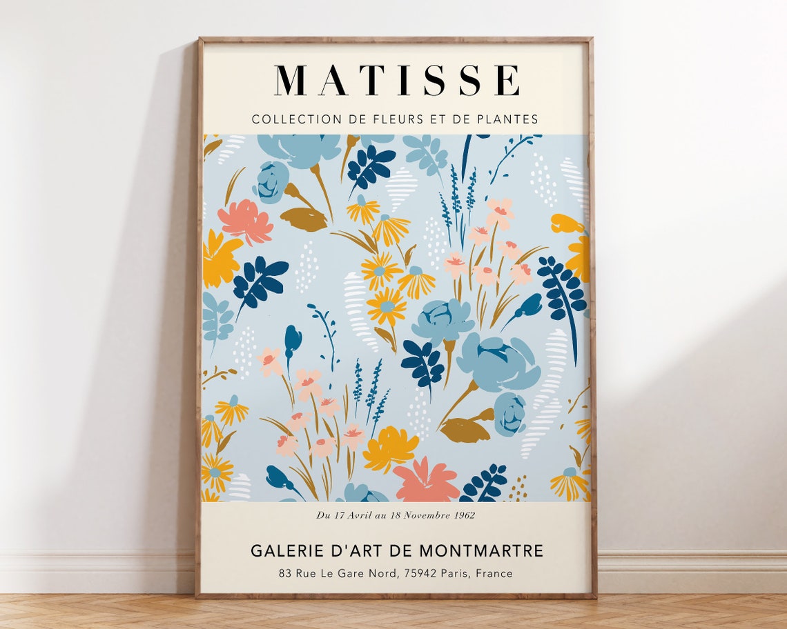 Matisse Blue Botanical Exhibition Poster Gold Pastel Floral 1962