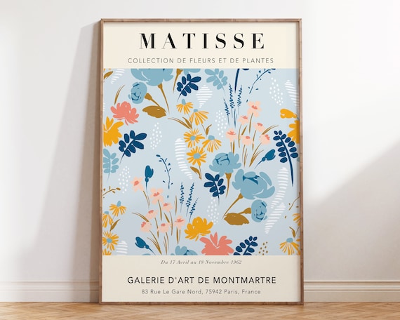 Matisse Blue Botanical Exhibition Poster Gold Pastel Floral 1962