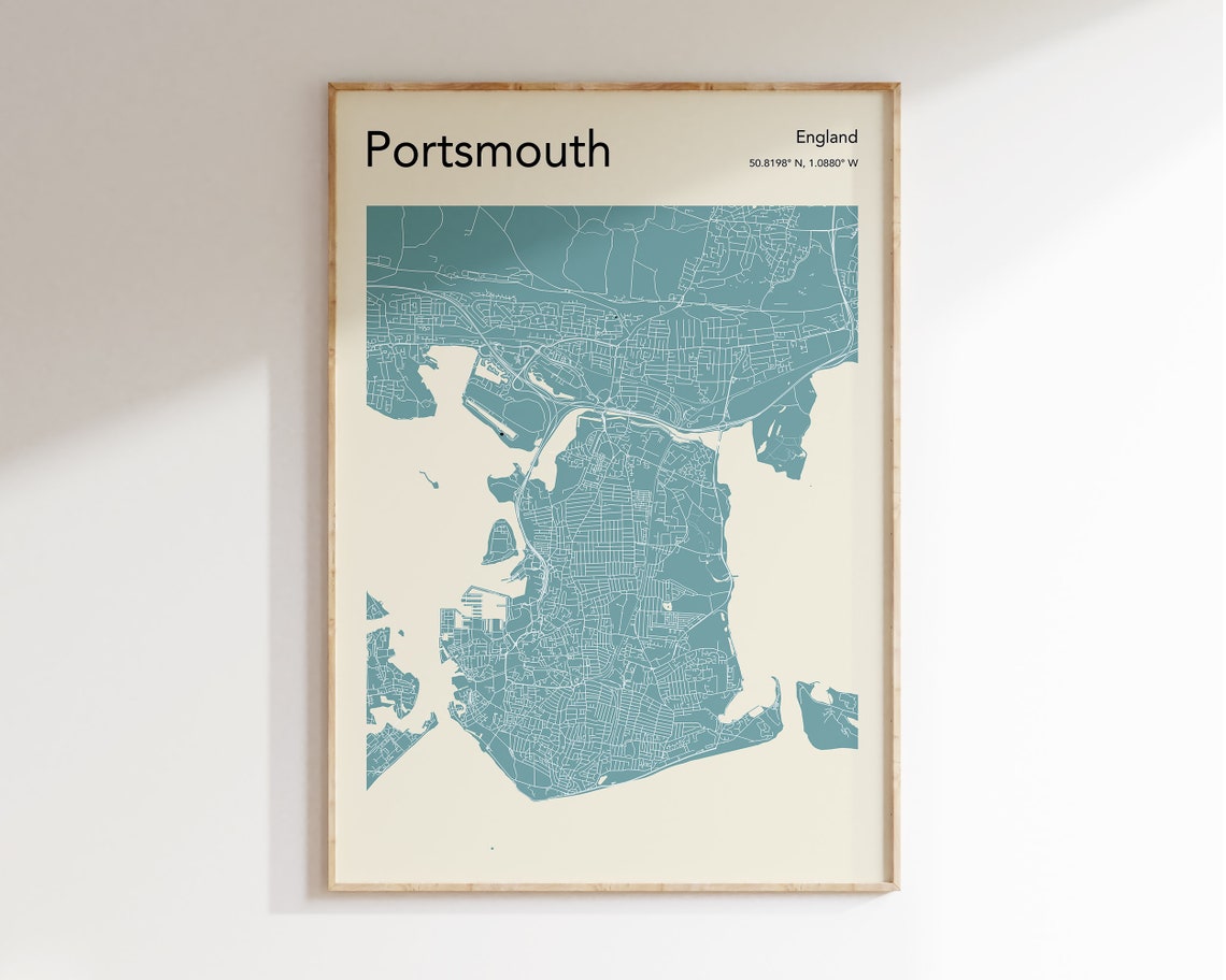 Portsmouth Map Poster More Colours Portsmouth City Map Print Colour Portsmouth City Map Wall Art Map Of Portsmouth Modern Map Print