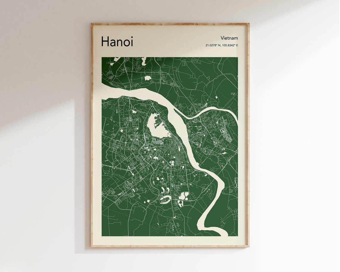 Hanoi Vietnam Monochrome Navy Blue Street Map Minimalist Wall Poster - Image 2