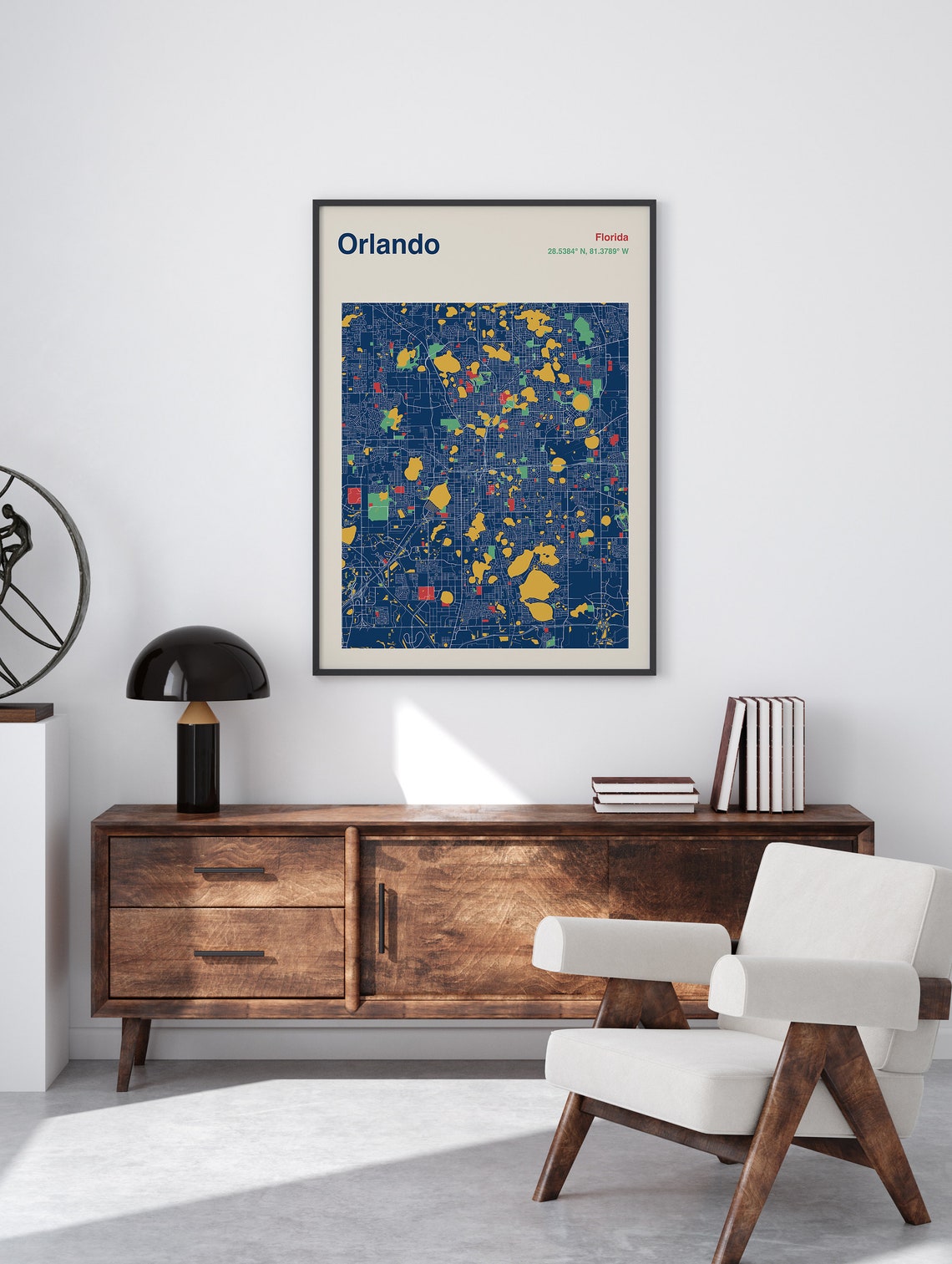 Orlando Florida Colorful Navy City Street Map Art Poster Wall Decor - Image 2