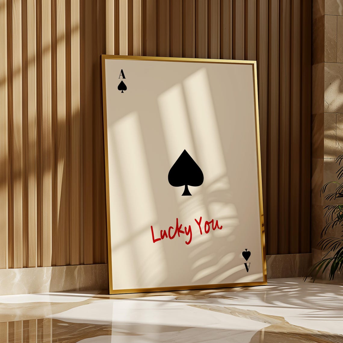 Ace Of Spades Playing Card Poster Lucky You Red Script Retro Art - Image 4