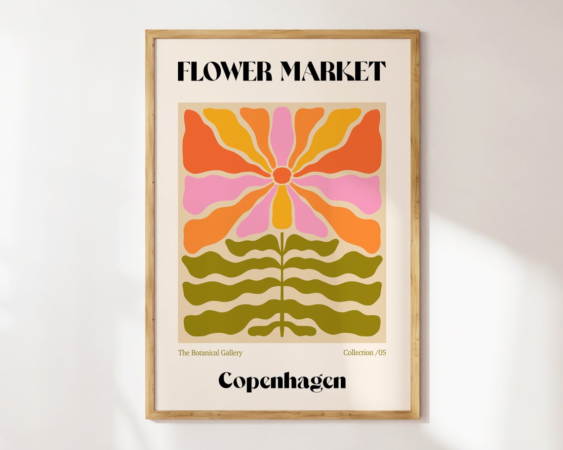 Copenhagen Flower Market Retro Wavy Bloom Botanical Art Poster