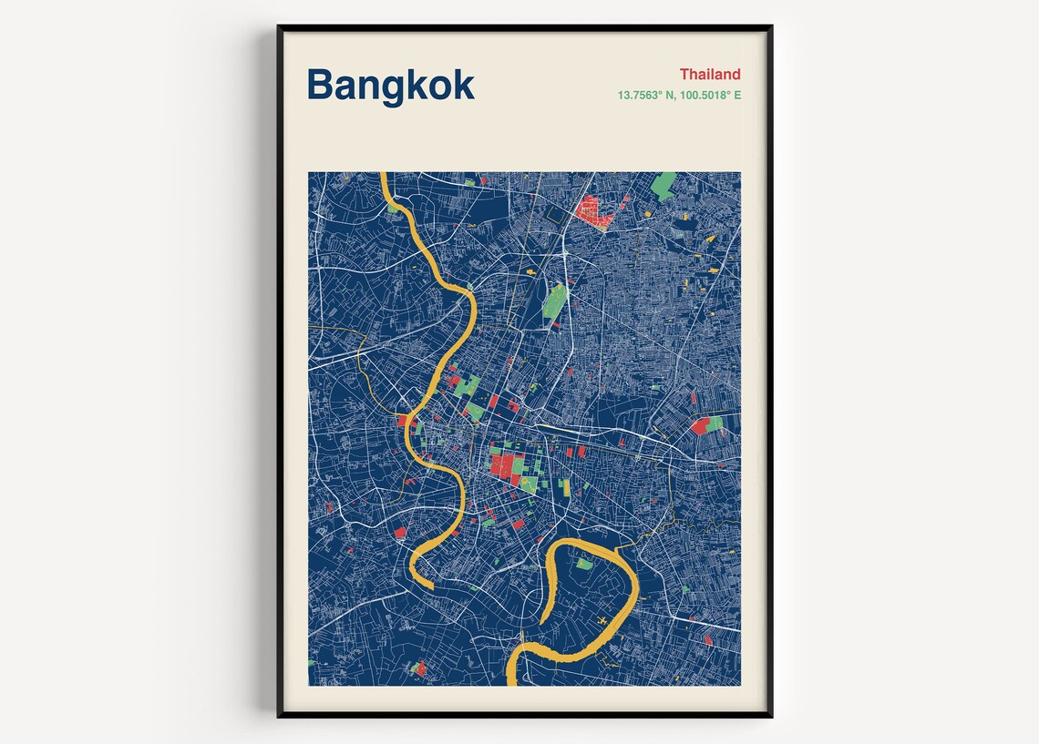 Bangkok Map Poster, Travel Wall Art Print