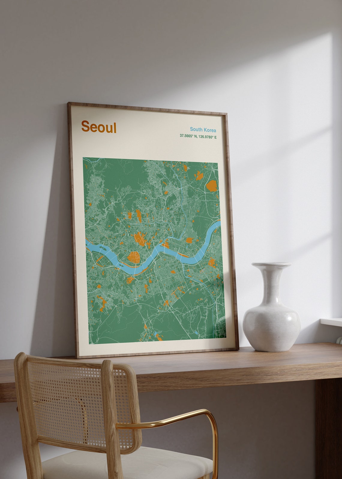 Vibrant Seoul South Korea Green and Orange Colorful City Map Poster - Image 2