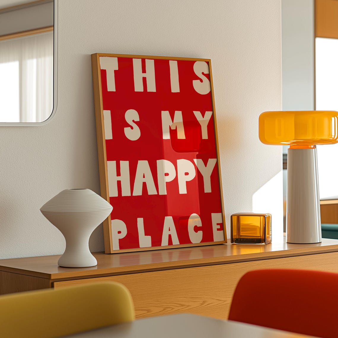 This Is My Happy Place Poster Red Retro Typography Quote Art Design - Image 3