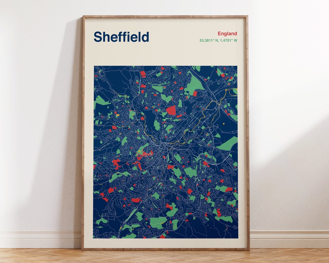 Sheffield Map Poster, Custom Map of Sheffield
