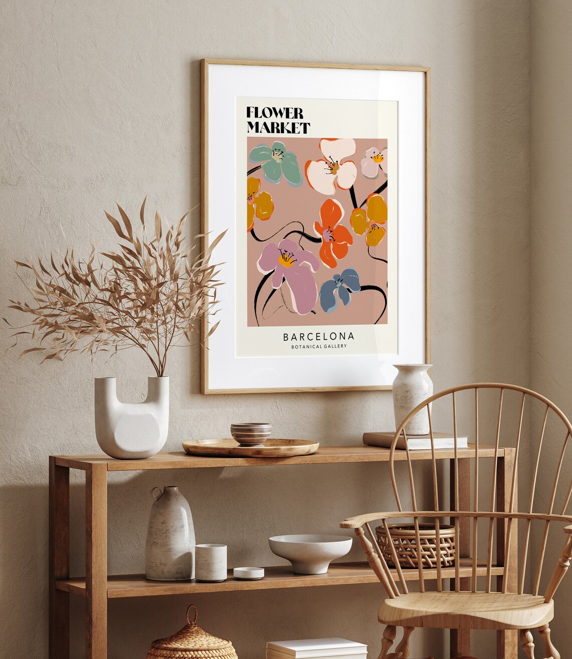 Flower Market Retro 70s Art Print, Retro Flowers
