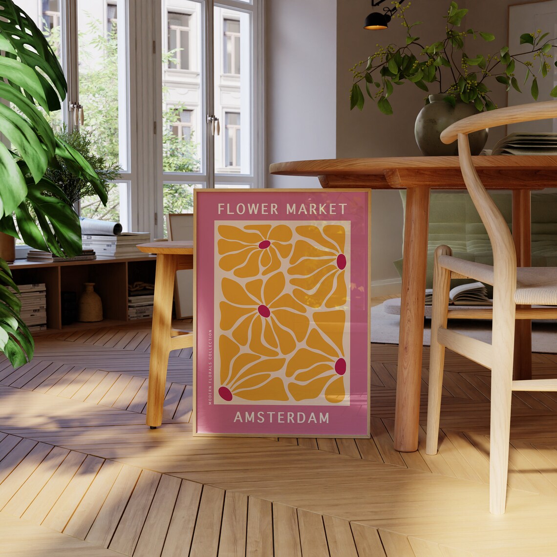 Amsterdam Flower Market Print Pink Yellow Matisse Style Flower Poster Abstract Wavy Flower Art Poster Boho Flower Market Print F178 - Image 2