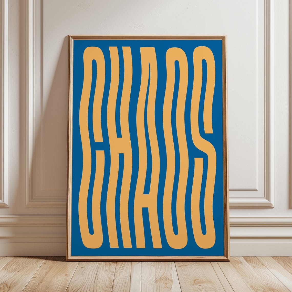 Chaos Wavy Typography Yellow Letters On Blue Maximalist Poster - Image 4