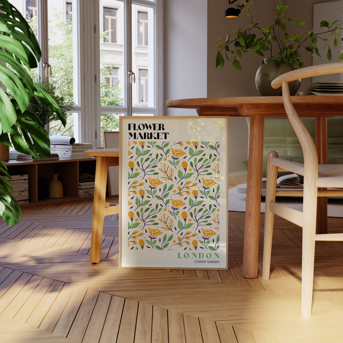 London Flower Market Print Flower Market Poster Yellow Floral Art Poster Retro Flower Market Covent Garden Flower Market Print F167 - Image 2