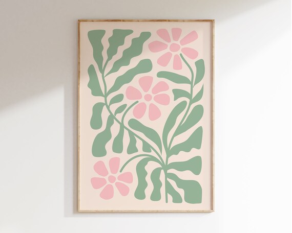 Pastel Abstract Flower Poster Retro Flowers Print Sage Green Botanical Print Matisse Flower Print Boho Flowers Art Print Mf009