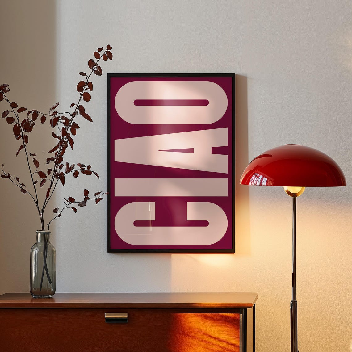 Ciao Maximalist Typography Poster Bold Cream Lettering Pink Design - Image 4