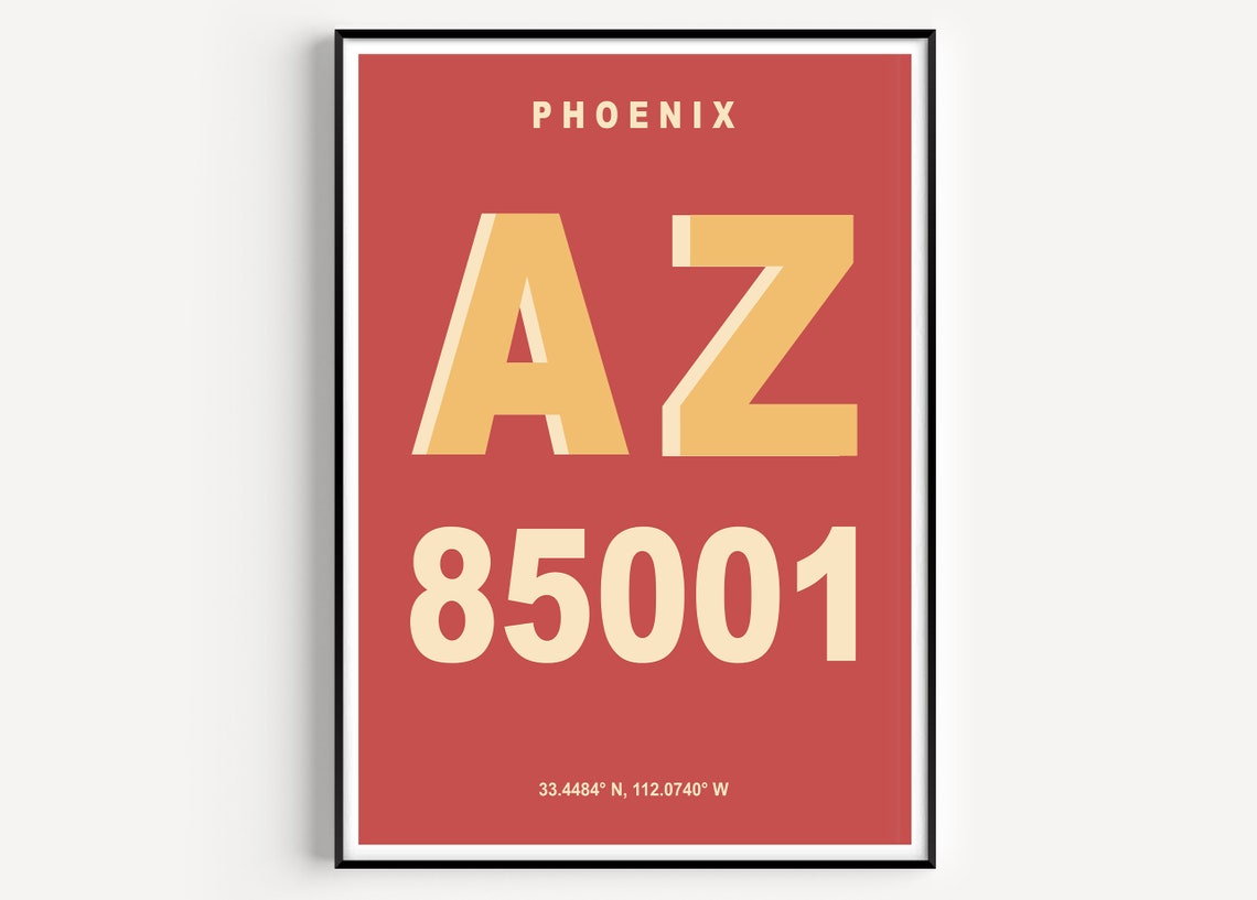 Phoenix Arizona 85001 Vintage Red Typographic Zip Code Poster