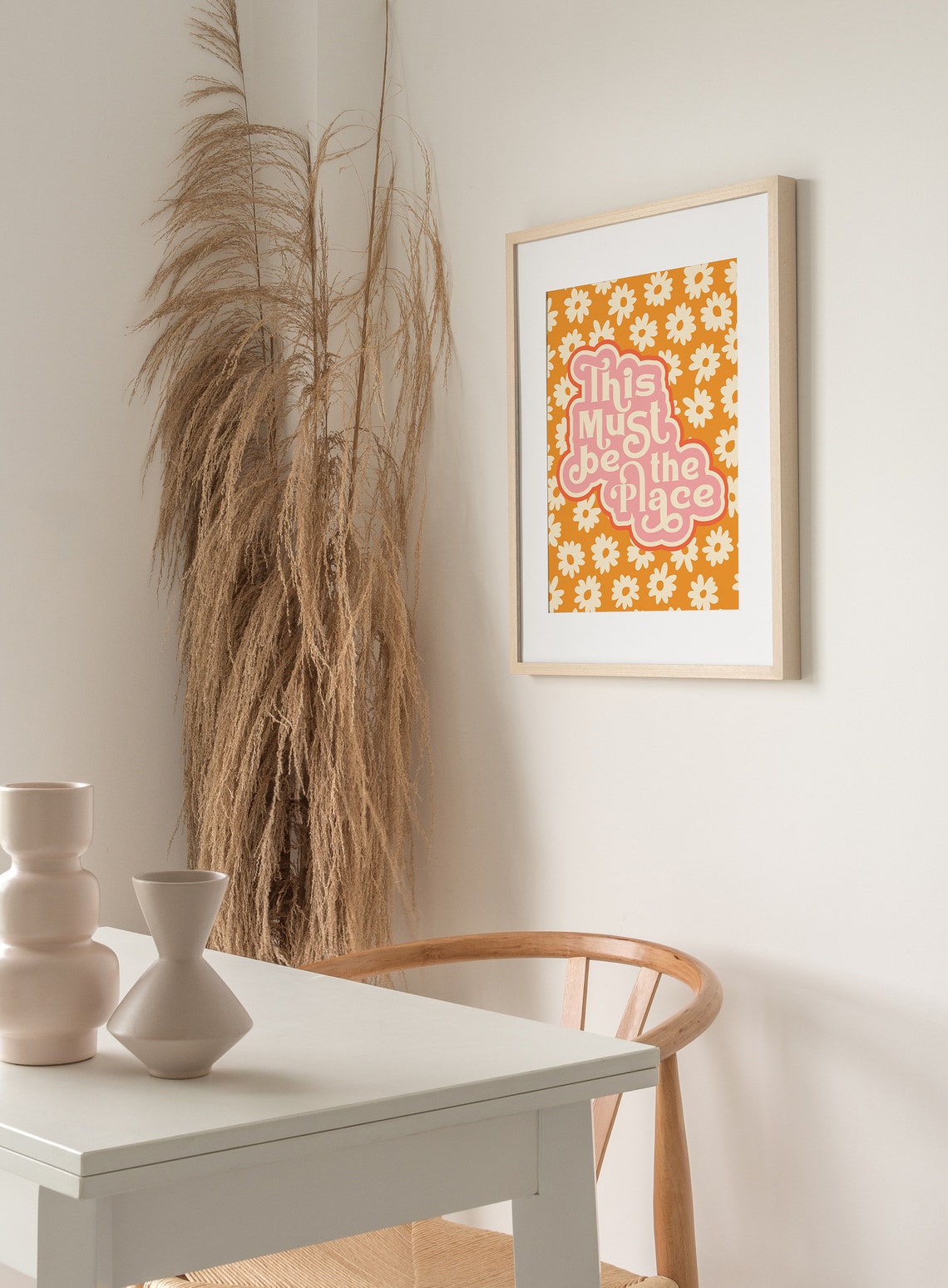 This Must Be the Place Orange Daisy Retro Typography Quote Poster - Image 2