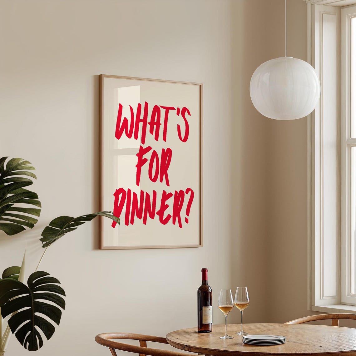 Whats For Dinner Red Brush Script Cream Retro Kitchen Art Poster - Image 4