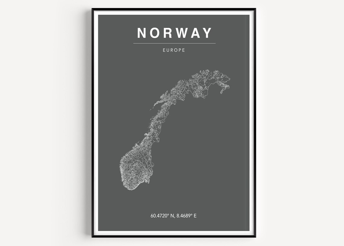 Norway Europe Country Map Art Charcoal Gray Line Style Poster