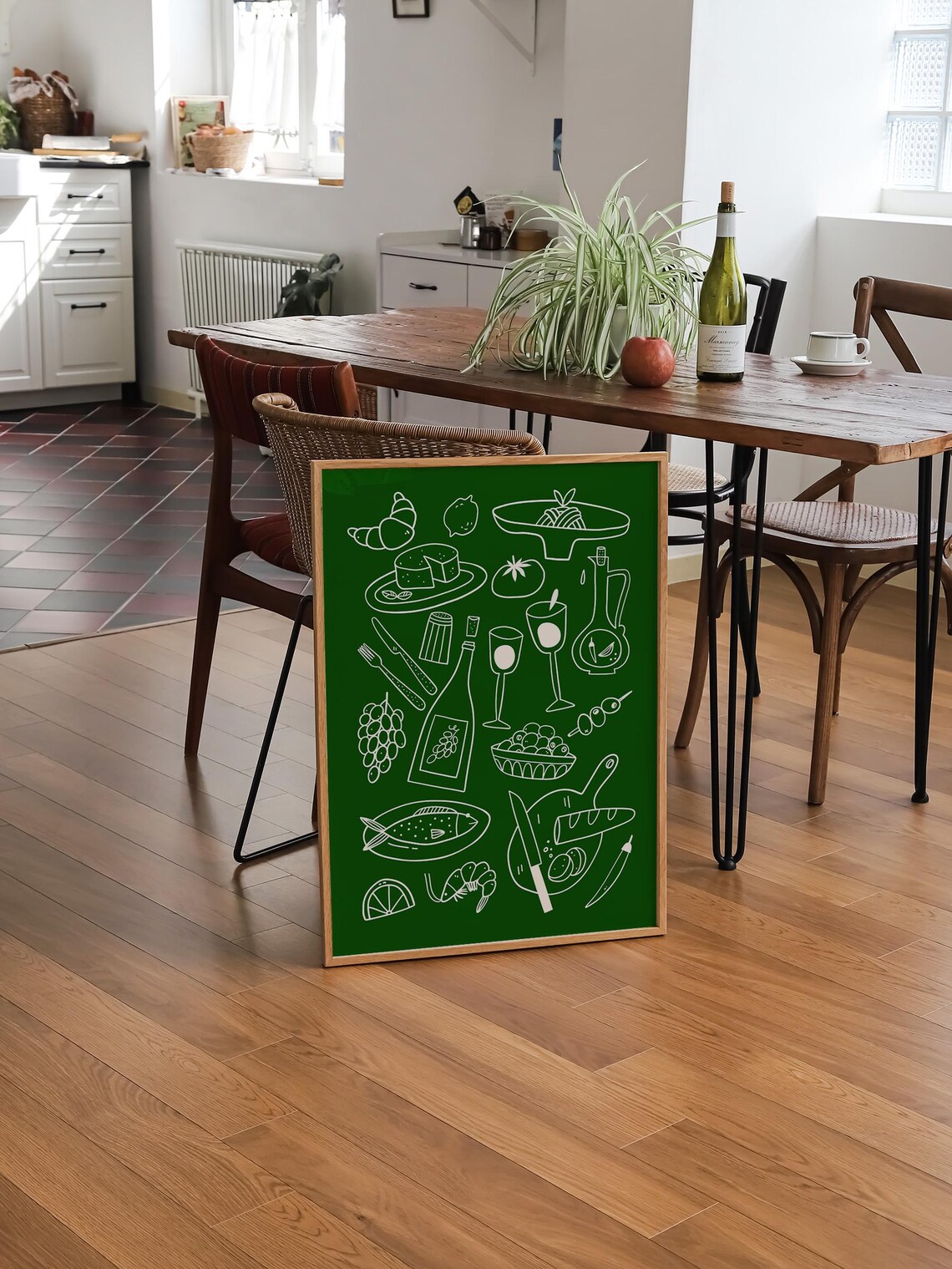 Hand Drawn Italian Food Illustrations Green Chalkboard Kitchen Poster - Image 2