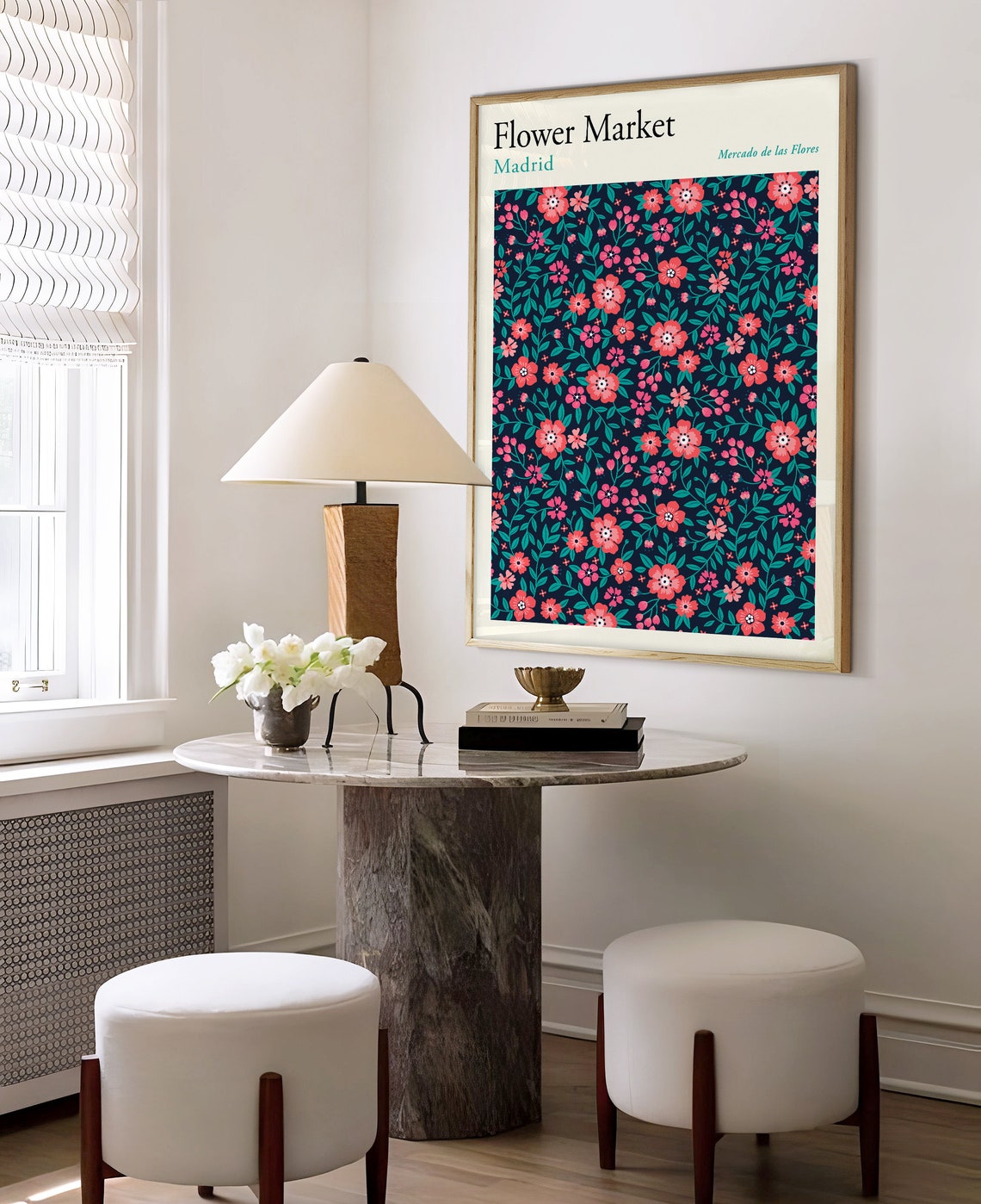 Flower Market Art Print Madrid Flower Market Poster Flower Market Wall Art Pink Green Flower Market Modern Botanical Art F153 - Image 3
