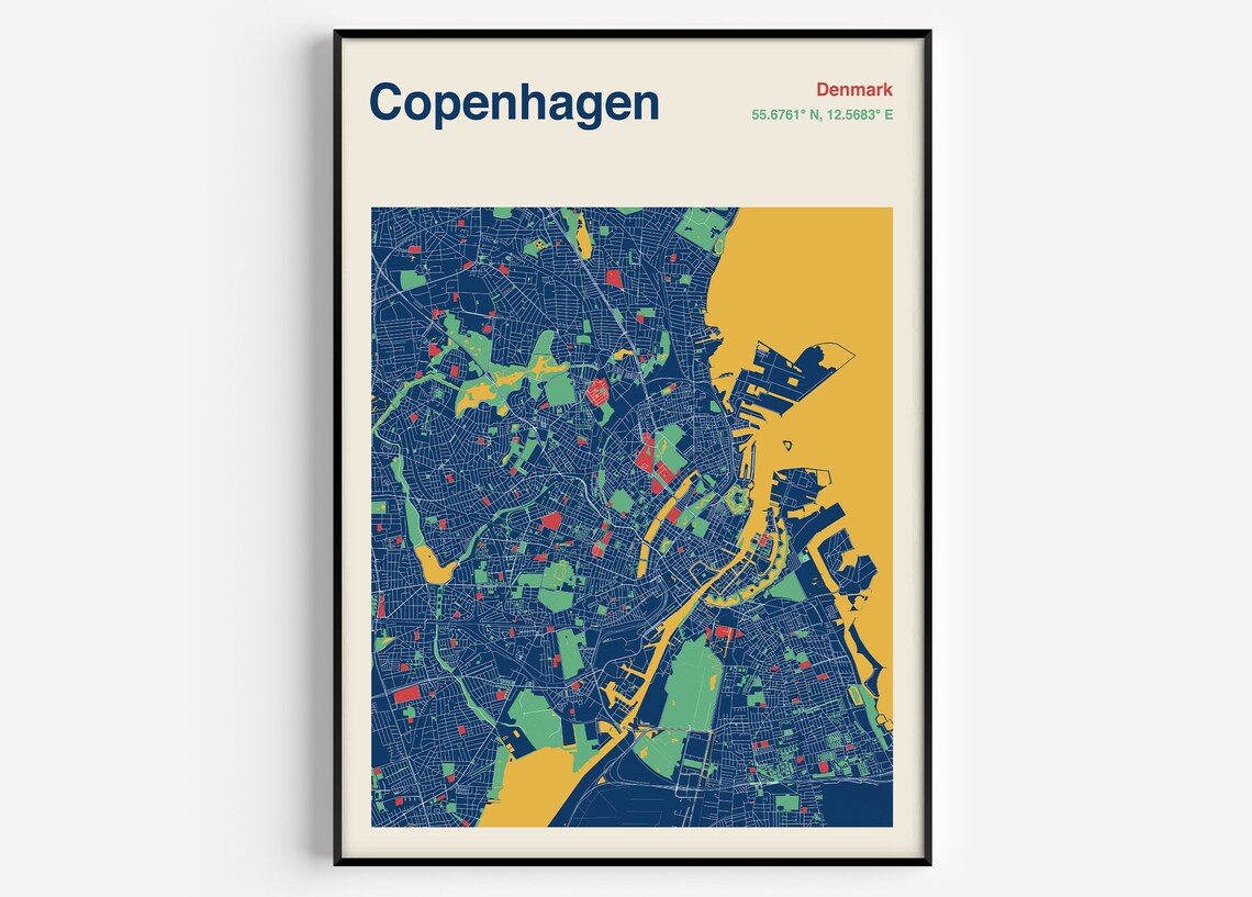 Copenhagen Map Poster, Custom Map Design