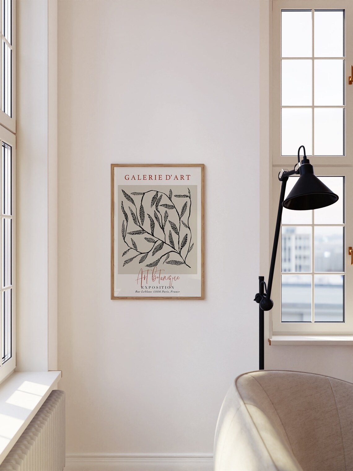Galerie D Art Botanique Leafy Branch Black Beige Exhibition Poster - Image 2