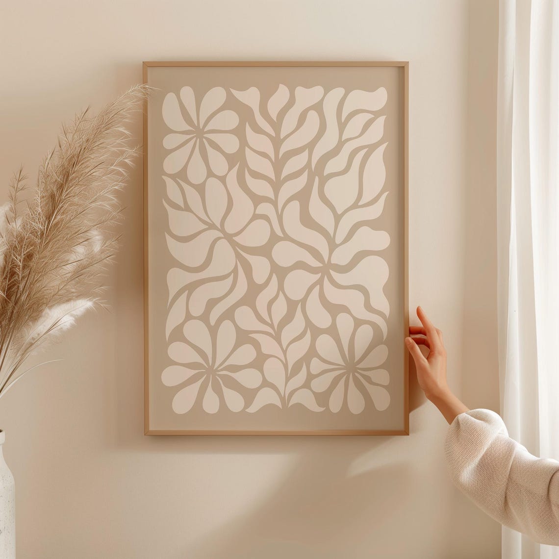 Beige Abstract Botanical Leaf Art Retro Wavy Flower Design Poster - Image 4