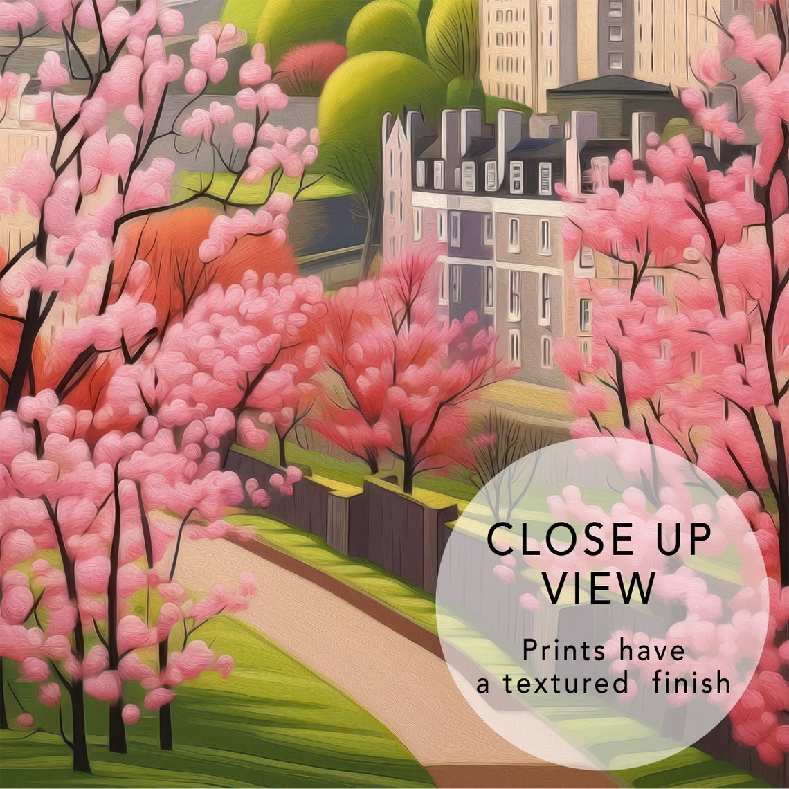 Edinburgh Scotland Spring Cherry Blossom Cityscape Art Poster - Image 2
