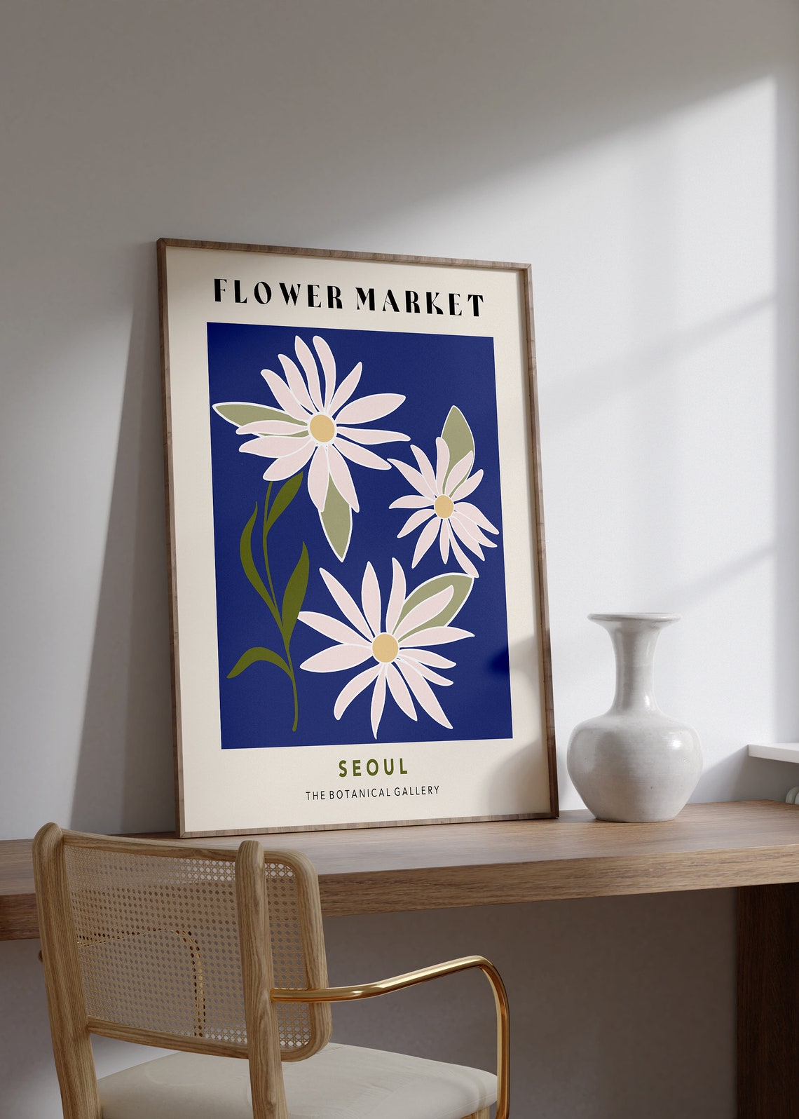 Flower Market Seoul Navy White Daisies Botanical Gallery Art Poster - Image 2