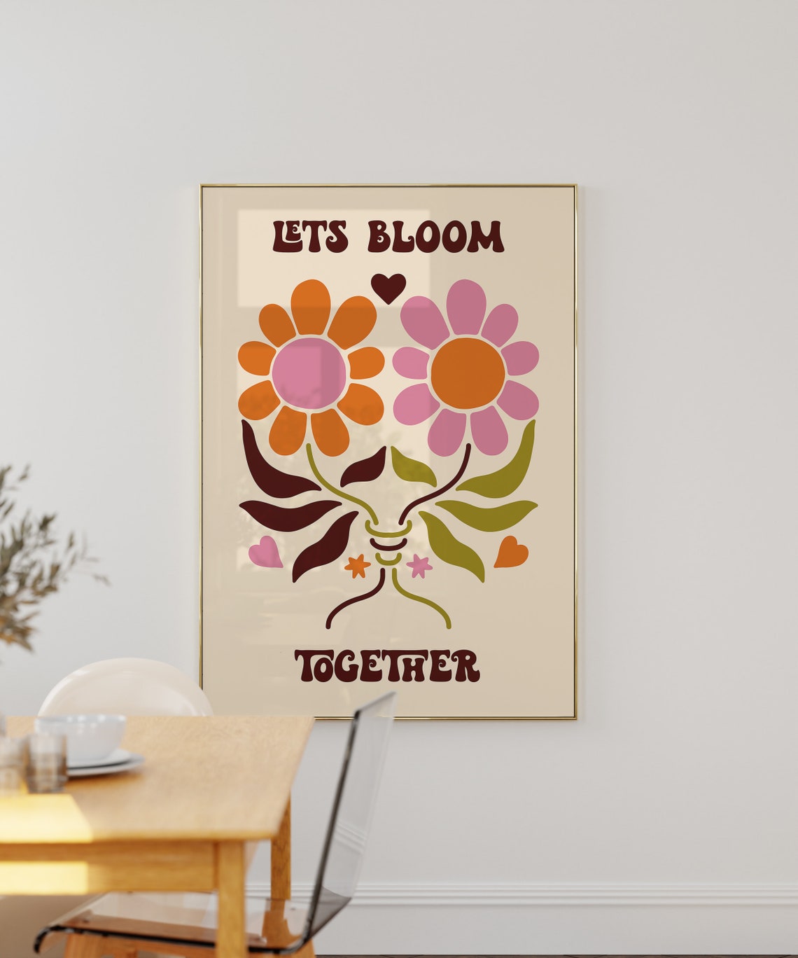 Lets Bloom Together Retro 70s Daisy Floral Art Poster Groovy - Image 2