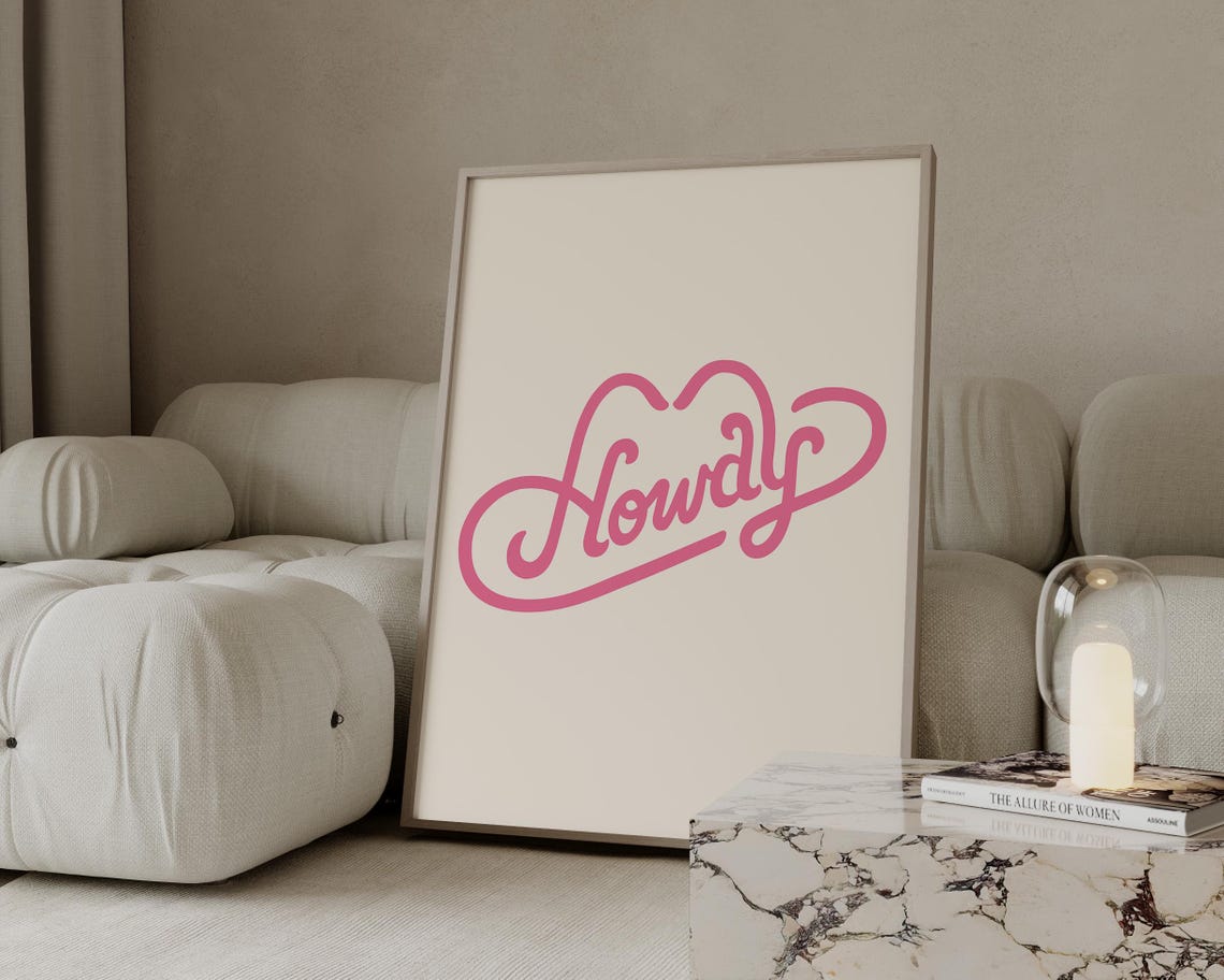 Howdy Pink Retro Script Poster Cowboy Hat Western Greeting Design - Image 4