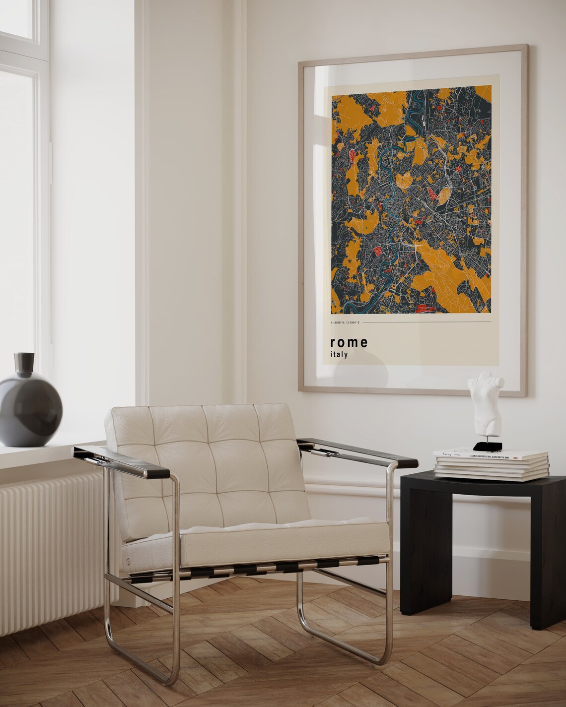 Rome Italy Modern Dark City Map Street Grid Minimal Wall Art - Image 2