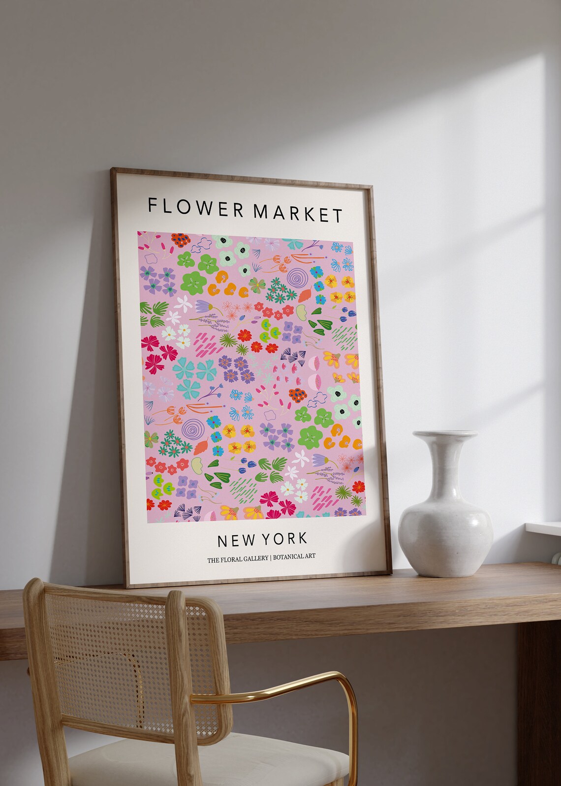 Pink Flower Market New York Ditsy Floral Boho Botanical Art Poster - Image 2