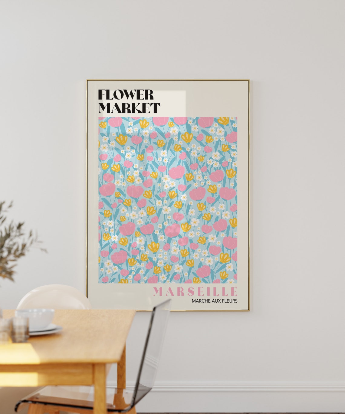 Marseille Flower Market Pink Tulip French Floral Retro Poster - Image 2