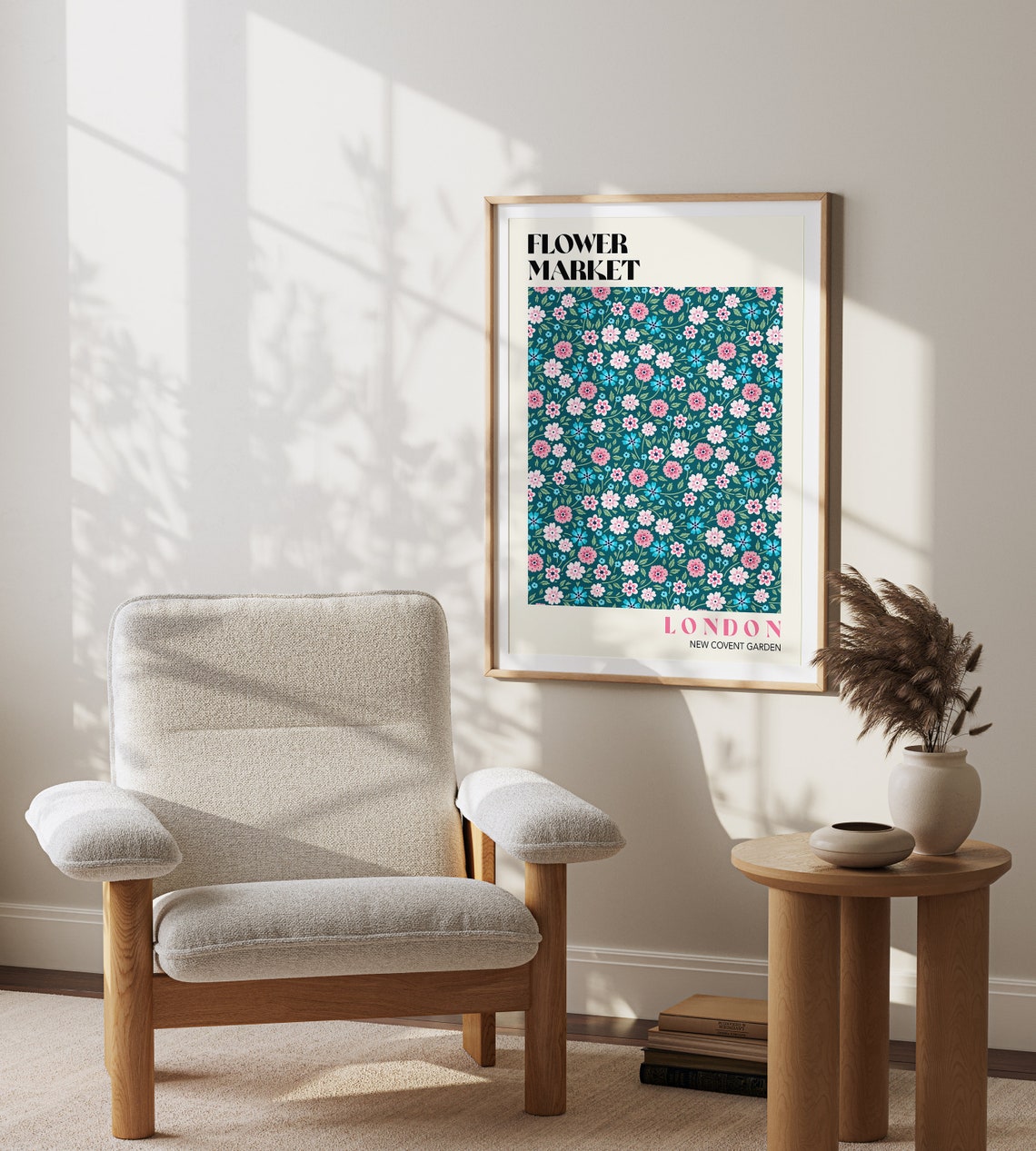 London Flower Market Print Flower Market Poster Green Pink Floral Art Poster Retro 70s Flower Market Boho Flower Market Print F145 - Image 2