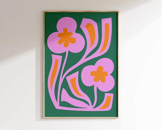 Abstract Flower Poster Retro Flowers Print Colourful Abstract Wall Art Matisse Green Pink Flower Print Boho Flowers Art Print Il019