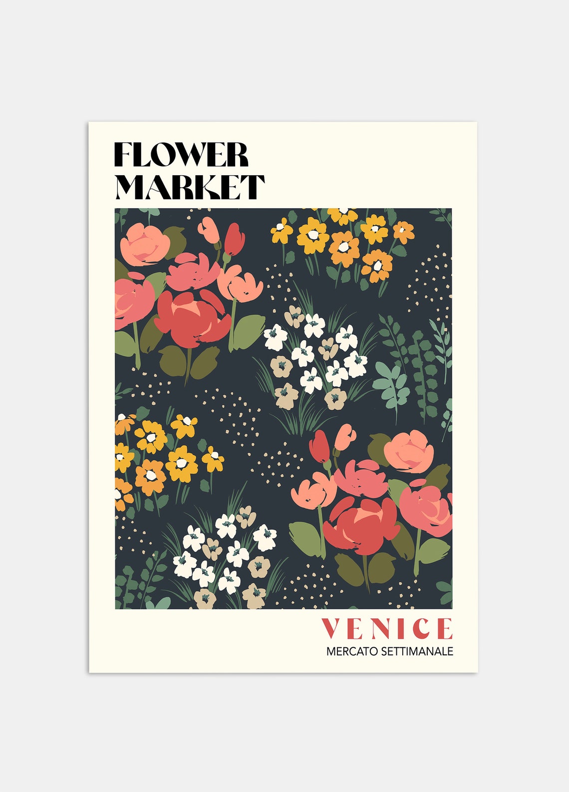 Flower Market Print Flower Market Venice Poster Bright Flowers Art Poster Retro 70s Flower Market Boho Flower Market Print F026