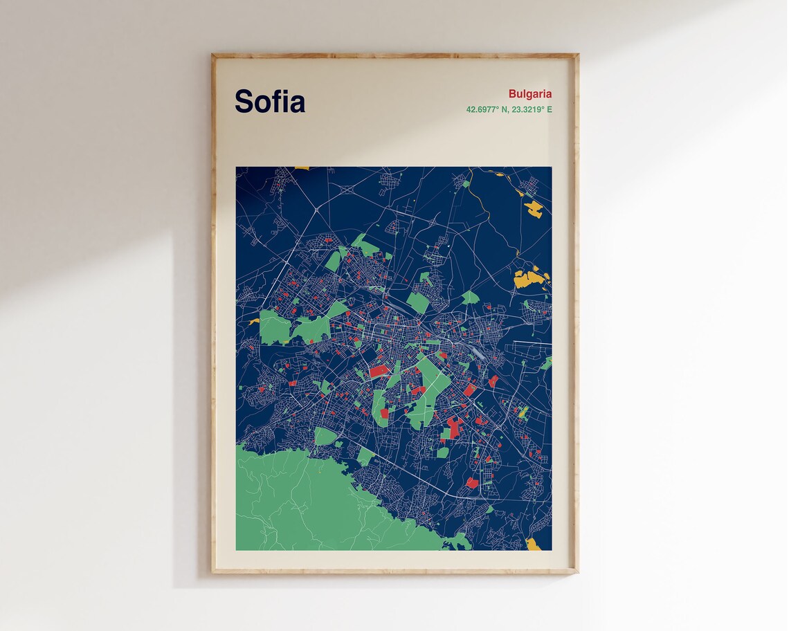 Sofia Bulgaria Map Poster, Travel Poster