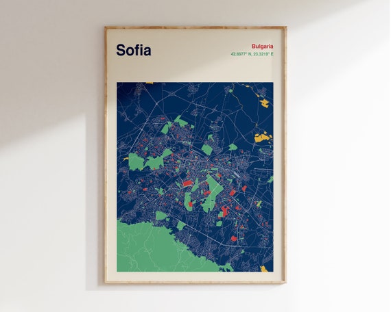 Sofia Bulgaria Map Poster, Travel Poster