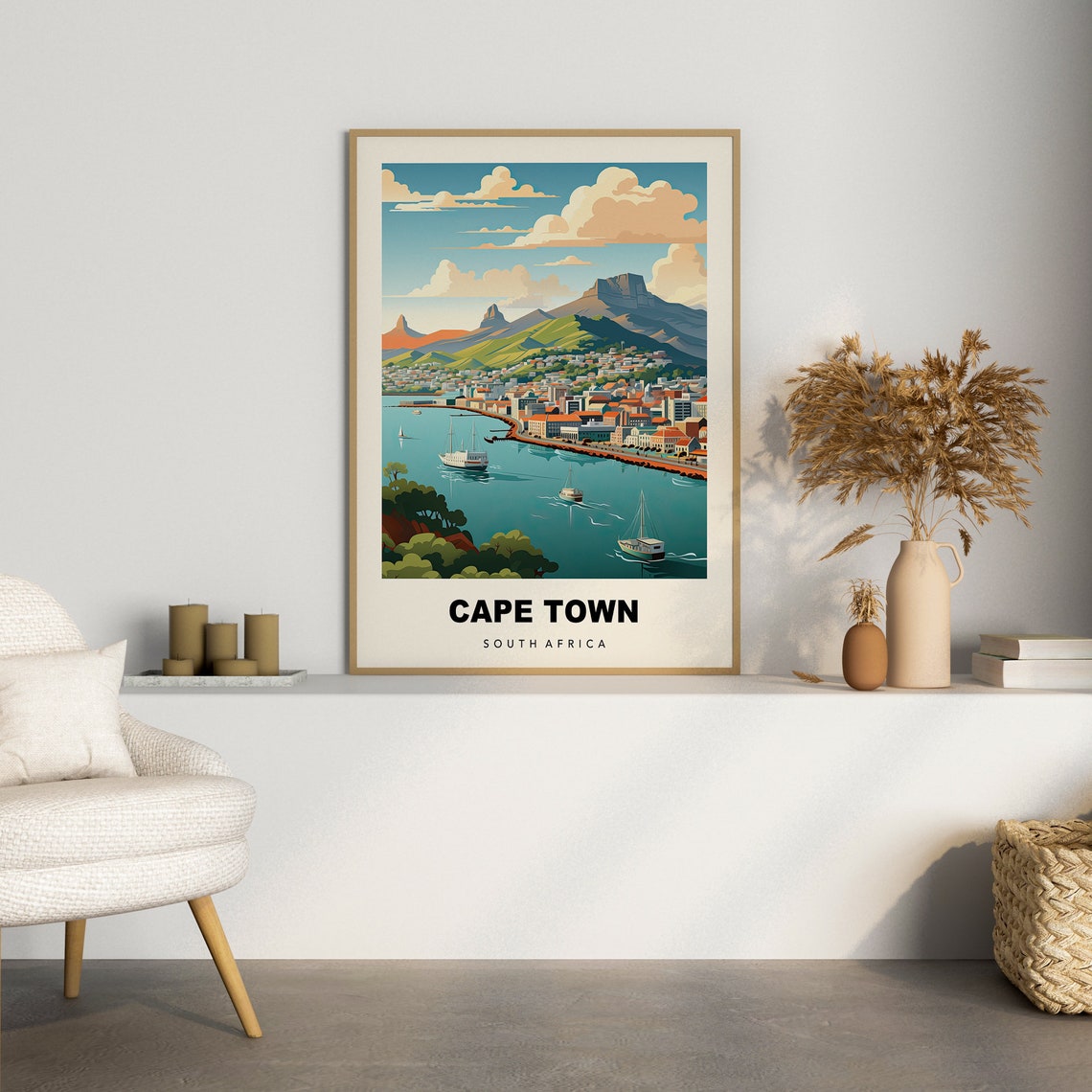 Cape Town South Africa Retro Harbor Table Mountain Travel Poster - Image 2