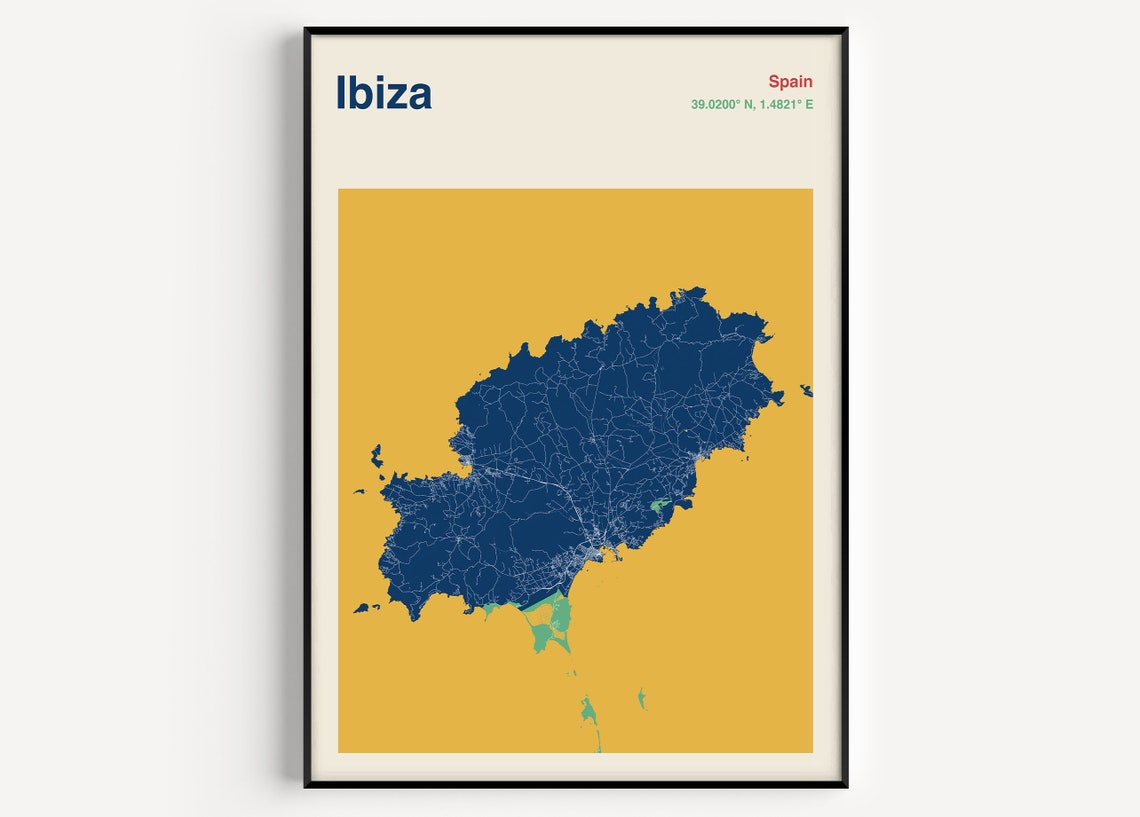Ibiza Map Print, Bright Travel Poster