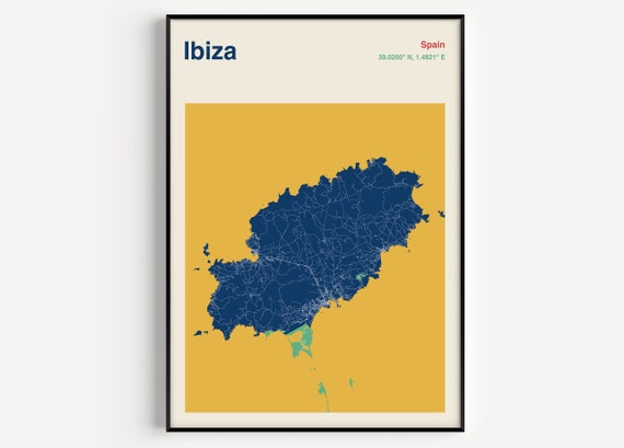 Ibiza Map Print, Bright Travel Poster